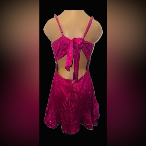 Women’s Pink Sparkly Semi Formal Dress Mini Strapless Tiered Size 11 - Picture 3 of 12